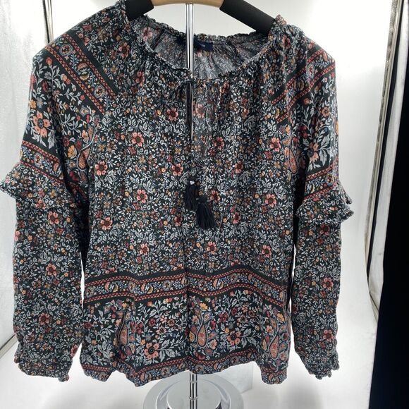 American Eagle Outfitters Tops - American Eagle Size Medium Womens Peasant Top Tassel Tie Floral Blouse NWT